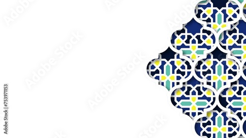 Moving traditional arabic pattern with ornamental geometric,white decorative mosque window
