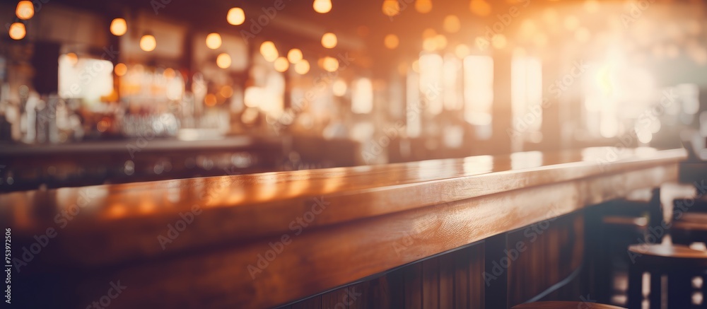 A vintage-filtered abstract blur of a coffee shop cafe interior, showcasing a bar with stools in the foreground. The image captures the ambiance of a bustling and dynamic social space.