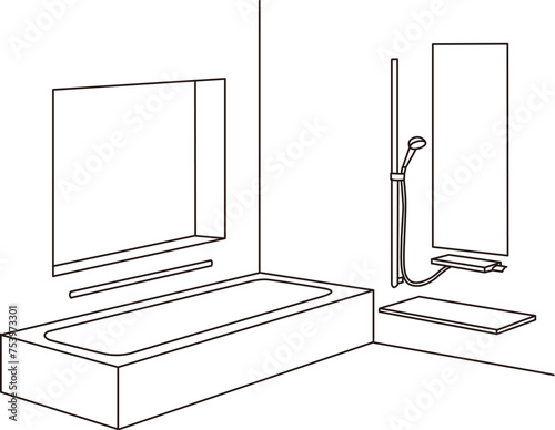 浴室の線画　ラインパース