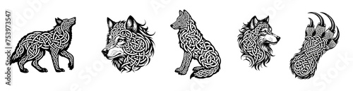 Celtic Wolf Elements Tattoo Design in Elegant Black and White. Claw  Head Wolf 