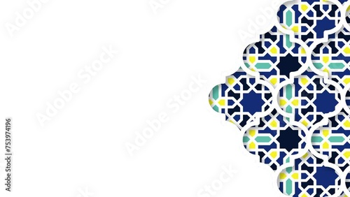 Moving traditional arabic pattern with ornamental geometric,white decorative mosque window