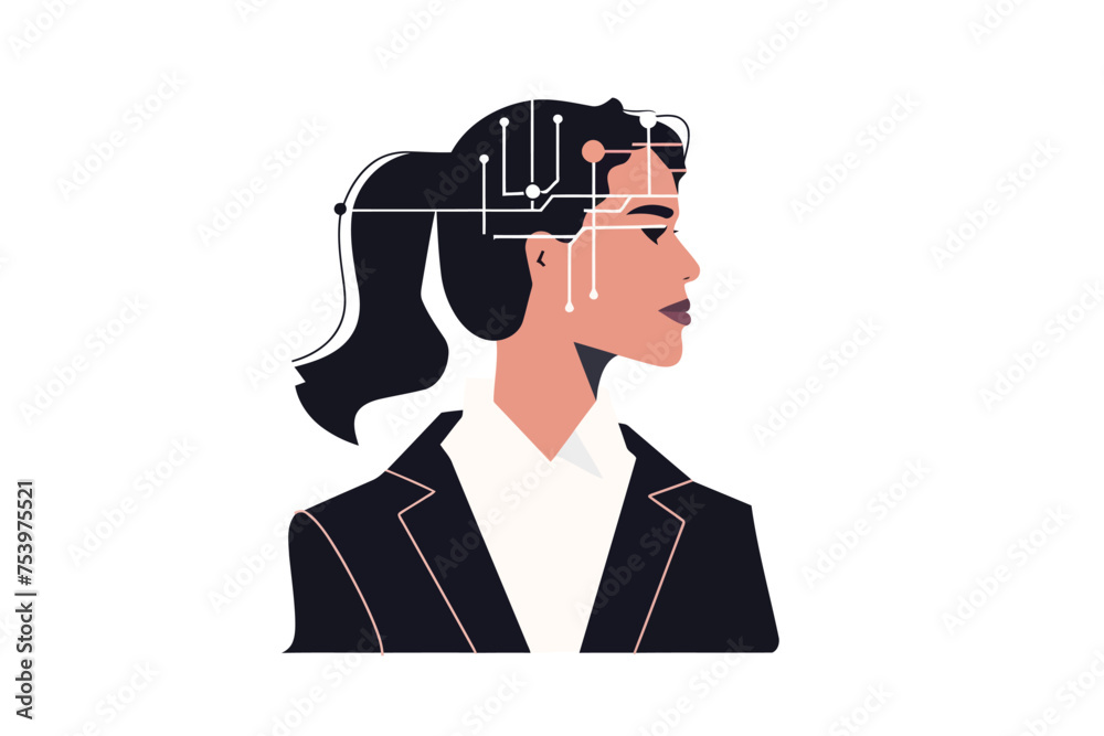 woman in business suit and artificial intelligence isolated vector style woman in business suit and artificial intelligence isolated vector style