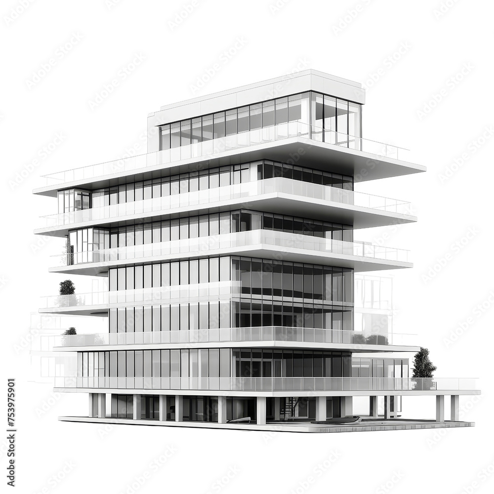 Modern Building Isolated on transparent background, (PNG).
