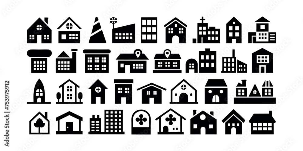 Home and building icons set