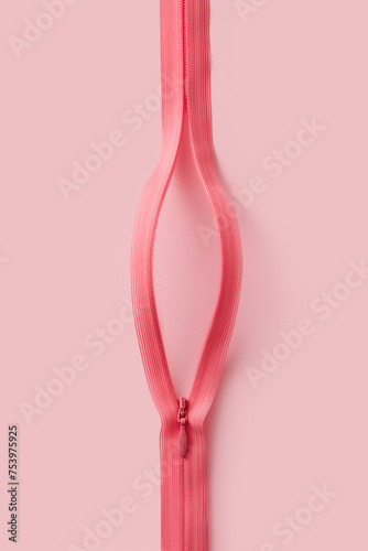 Pink zipper fastener representing structure of female vagina