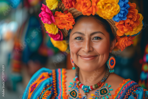 Portrait of Mexican woman in traditional clothes.
