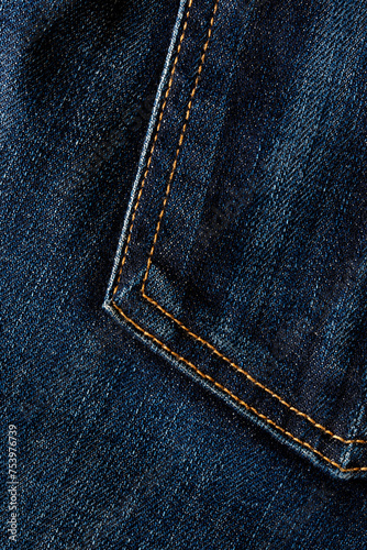 Blue denim fabric textile pocket stitch