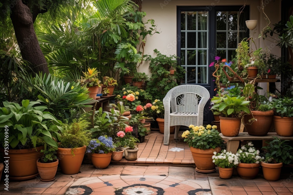 Ceramic Pot Prettiness: Cottage Style Garden Patio Inspirations Featuring a Variety of Plants