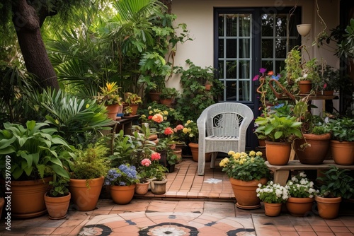 Ceramic Pot Prettiness: Cottage Style Garden Patio Inspirations Featuring a Variety of Plants photo