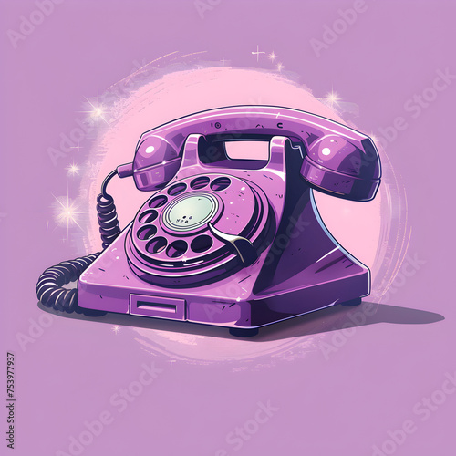 logo vintage phone, purple background Ai generative 