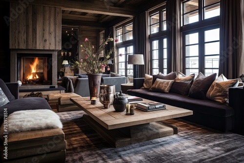 Alpine Escape: Cozy Chalet Living Room Ideas - Ski Lodge Inspired Decor © Michael