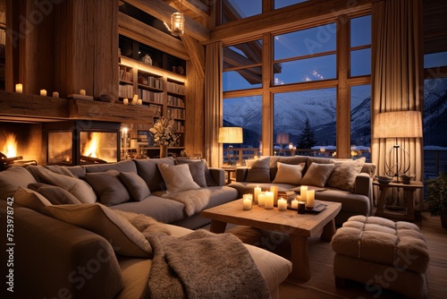 Cozy Chalet Living Room Ideas: Warm Lighting & Plush Sofas Haven © Michael