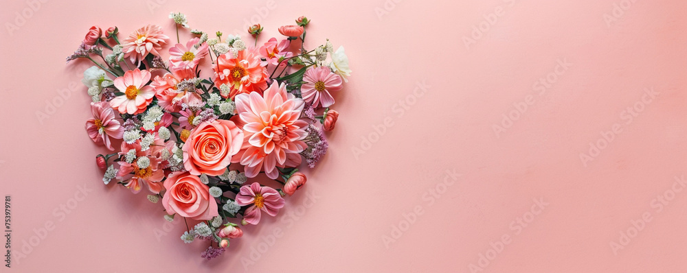 Heart shape made of colorful flowers carnations roses handcraft pink background mother's day love valentine's copy space women's day illustration
Heart shape made of colorful flowers carnations roses handcraft pink background mother's day love valentine's copy space women's day illustration