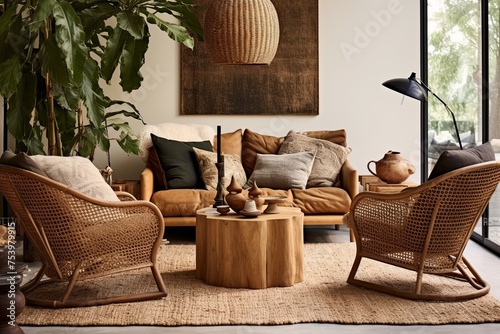 Rattan Chairs, Sisal Rug, and Woven Textiles: Earthy & Natural Living Room D�cor Ideas