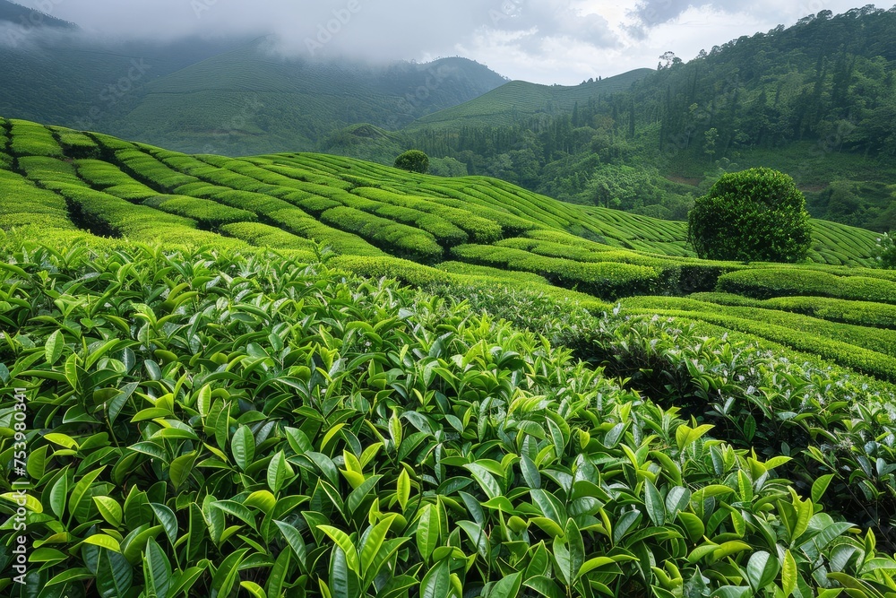 Scenic Green tea plantation fields Scenic Green tea plantation fields
