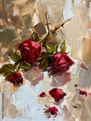 knife oil painting of roses 