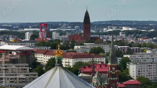  Skansen Kronan, Areal shot of the golden crown on top of the Skansen Kronan, fortress located in Sweden, ordered by king Charles XI to defend the city from enemies, Gothenburg, Sweden  photo