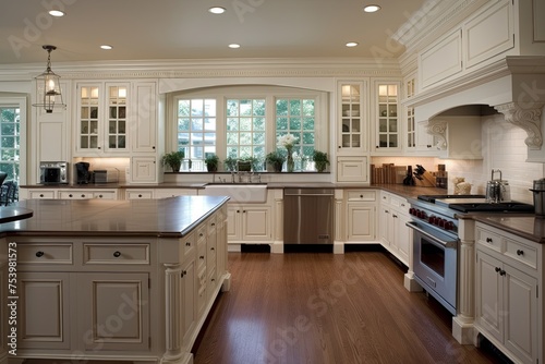 Elegant White Cabinetry and Crown Molding  Antebellum Kitchen Designs for Timeless Charm