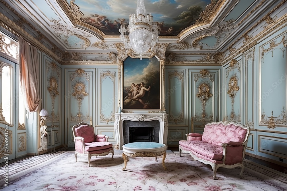 Fototapeta premium Elegant Parisian Salon Fresco: Artistic Charm & Ceiling Inspirations