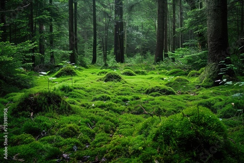 A dense green moss covering a forest floor © AI Farm