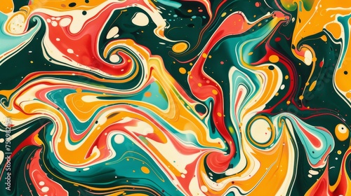 Abstract marbling texture with vibrant swirls and a retro feel