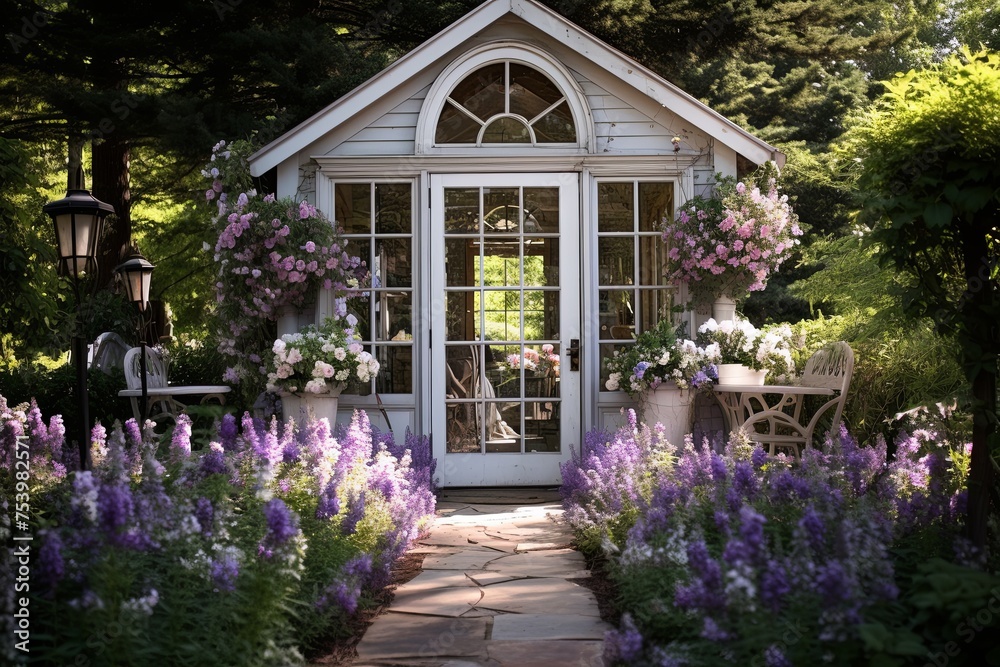 Enchanted Butterfly House and Fragrant Lavender in the Cottage Garden Patio