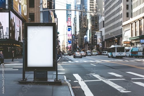 Blank street billboard poster, White clear street billboard poster stand on New York city street background. 