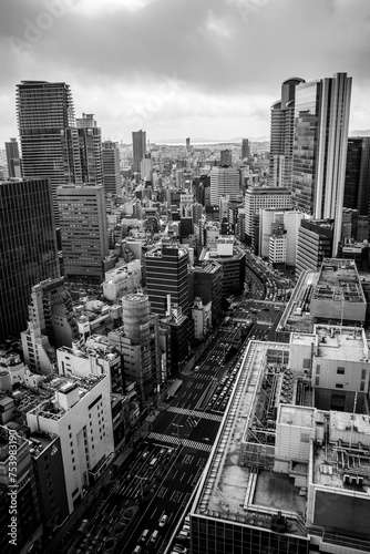 大阪の都市景観。梅田周辺のビル群を高層ビルから俯瞰撮影 photo