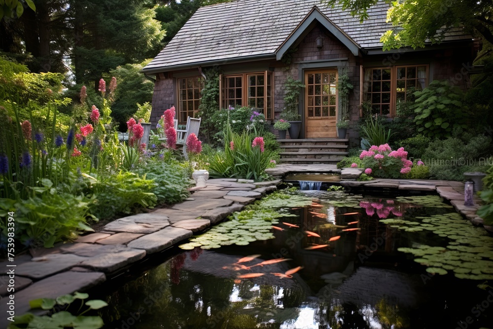 Enchanted Cottage Garden Patio: Koi Pond & Stepping Stones Inspirations