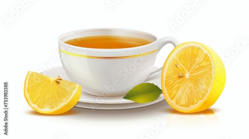 Cup of tea with lemon isolated on white background