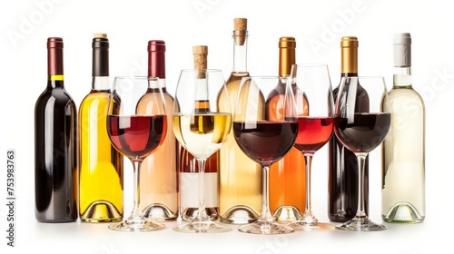 Glasses of wine with bottles isolated on white