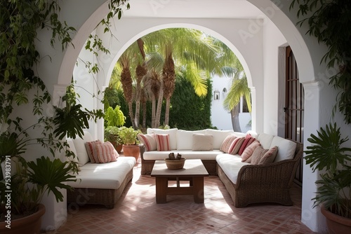 White Stucco Andalusian Patio with Stunning Archways: Inspirational Design Ideas © Michael