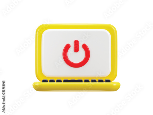 power button icon on laptop screen shutdown 3d rendering vector illustration