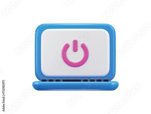 power button icon on laptop screen shutdown 3d rendering vector illustration