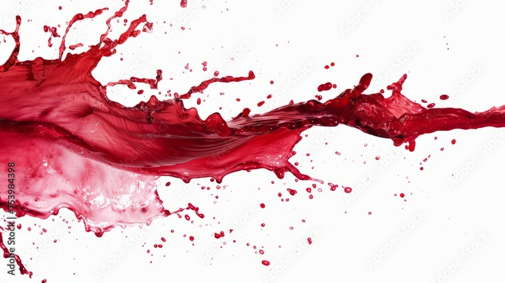 Red wine splash over white background