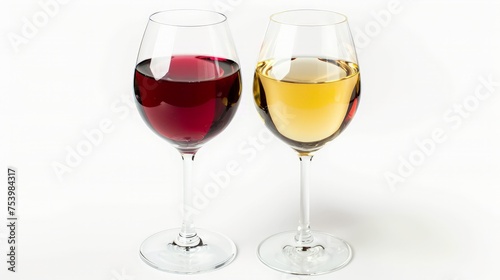 Red wine and White wine isolated on white photo