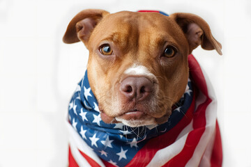 Patriot dog wearing a US flag scarf isolated on white transparent, USA presidential election, PNG