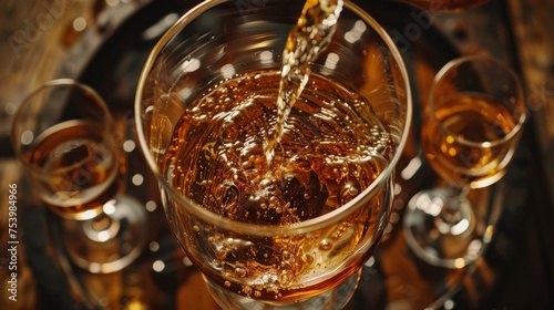 Whiskey pouring, top view