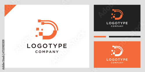 Digital letter D logo design vector  photo