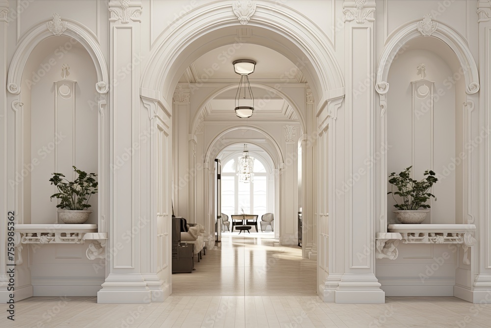 Victorian Heritage Hallway: Arched Doorway and Decorative Corbels Concept