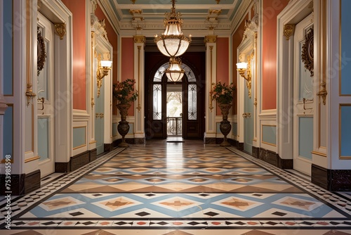 Victorian Heritage Hallway: Intricate Tile Flooring and Historic Decor �