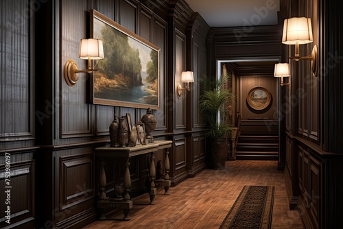 Victorian Heritage Hallway: Dark Wood Paneling and Period-Appropriate Art D�cor © Michael