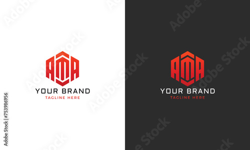 Monogram a m am ma ama aam amm red bold hexagonal logo template for building corporate gym construction masculine bussines
