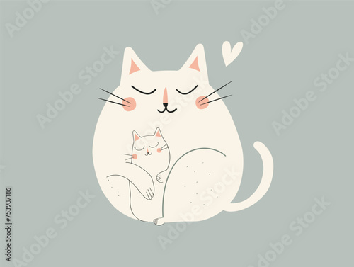 Felidae cat holding kitten delicately in its paws, displaying maternal love