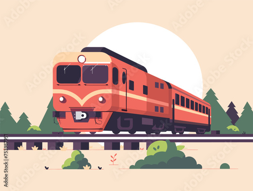 A locomotive is rolling down the tracks in the woods