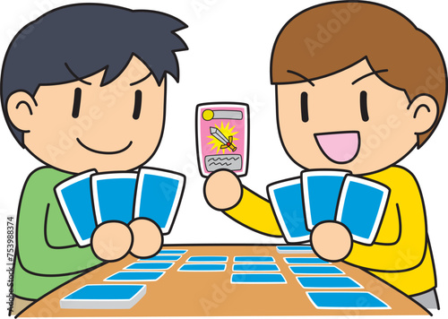 トレーディングカードで遊ぶ人物