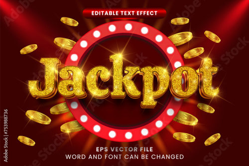 Jackpot win game 3d luxury gold editable vector text effect. Night party text style