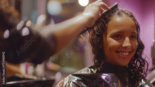 A girl having her hair braided in a beauty salon