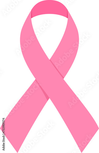 Pink ribbon ,breast cancer awareness symbol in flat style, cutout, isolated.