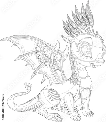 hand drawn vector illustration of a dragon tattoo art file.